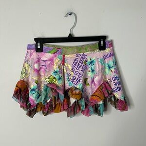 Agua Bendita Floral Ruffle Swim Coverup Skirt in Pink, Turquoise, Green